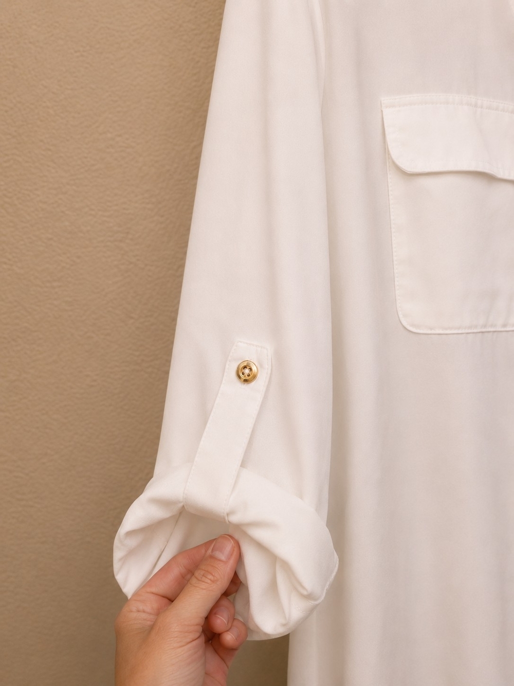 Jones New York White Zip-Pocket Roll-Sleeve Blouse - Picture 4 of 5